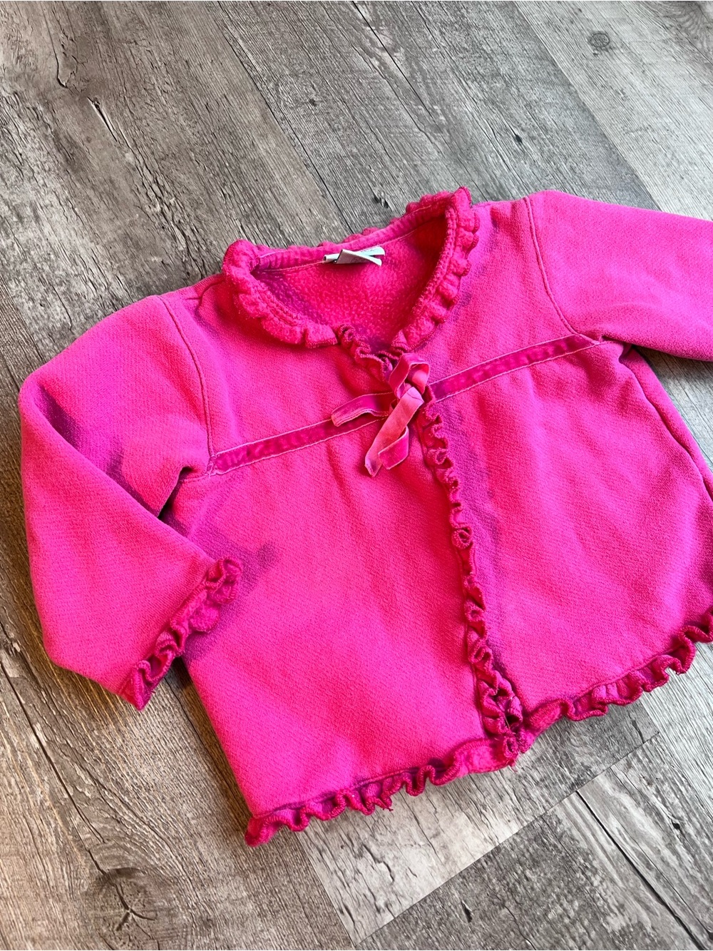Hot Pink Healthtex Ruffle Fleece Jacket w/ Bow Detail 12M